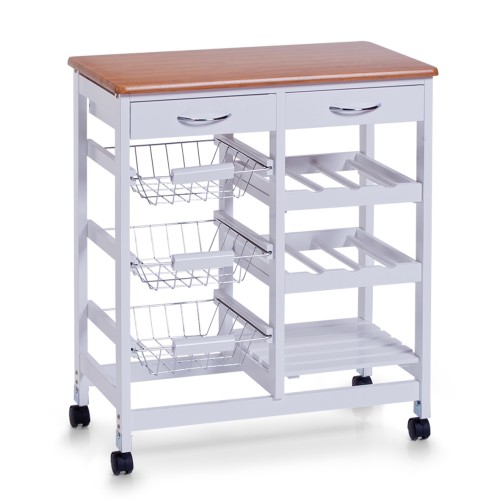 Zeller Küchenrollwagen, weiß/Bamboo-Dekor, MDF