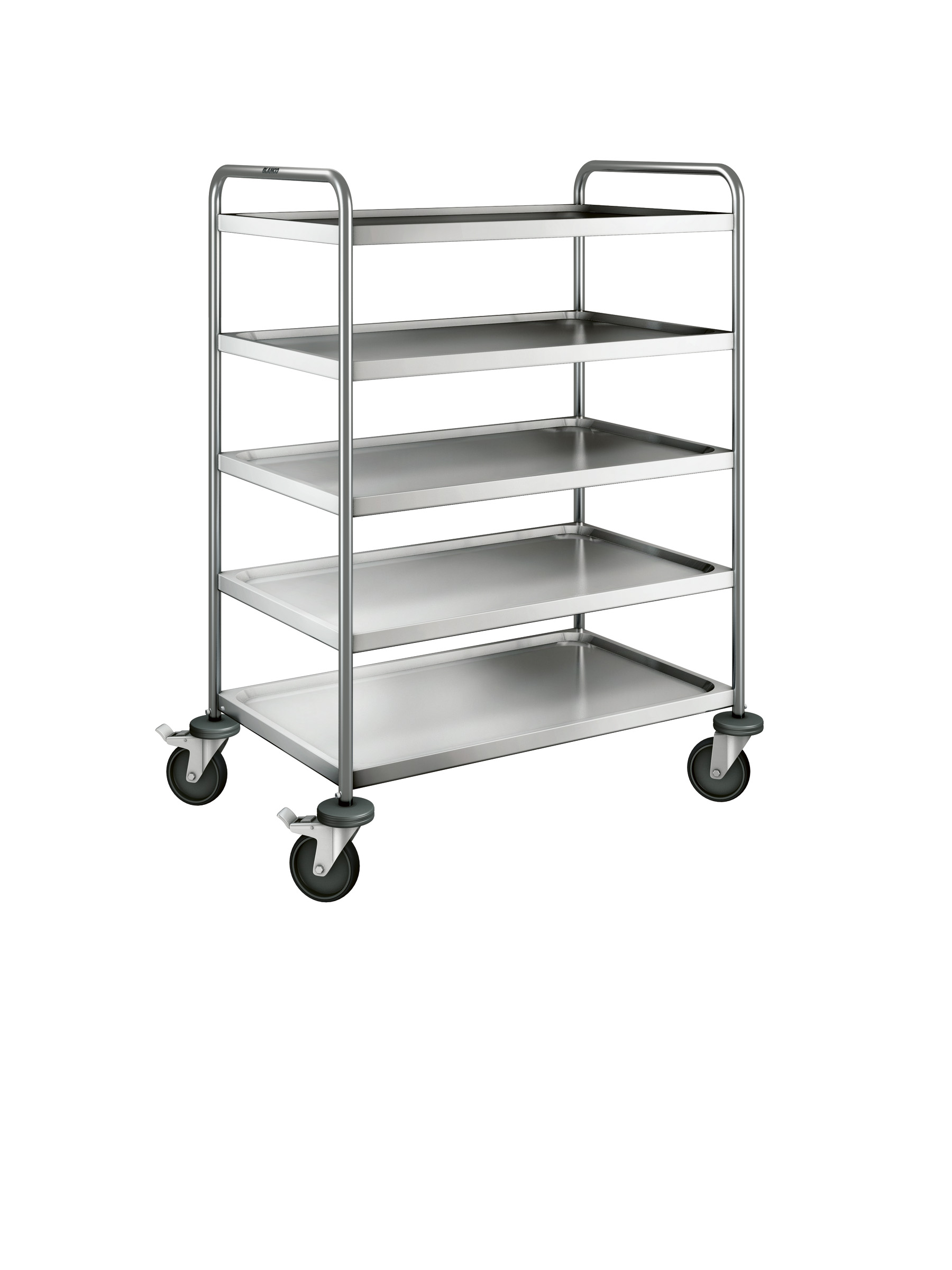 BLANCO Servierwagen a. rostfreiem Edelstahl mit stahlverzinkten Rollen, 4 Lenkrollen Ø 125 mm, davon 2 mit Feststeller, Maße der Borde: 5 Borde