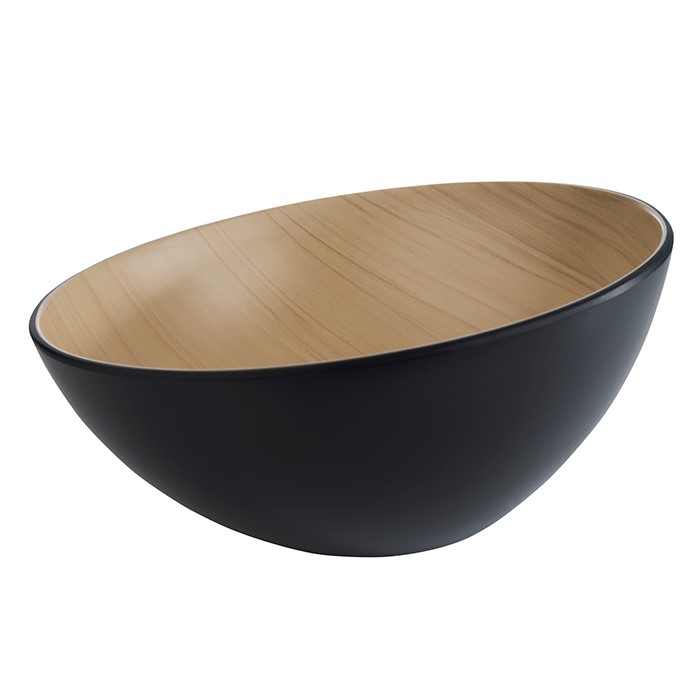 Schale -FRIDA- Ø 28,5 cm, H: 10 / 14 cm Melamin innen: Holzoptik außen: schwarz 2,6 Liter mit Antirutsch-Ring FRIDA LOCK