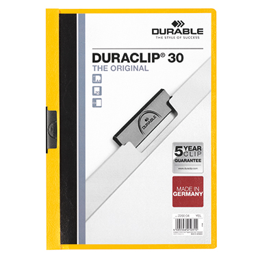 DURABLE Klemmmappe DURACLIP® 30 DIN A4 Hartfolie Farbe der Rückseite: gelb Farbe der Klemme: schwarz