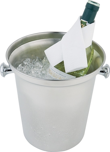 Wein- / Sektkühler Ø 21,5 cm, H: 22 cm Edelstahl poliert, innen matt mit massiven Knopf-Griffen stabiler, eingerollter Rand