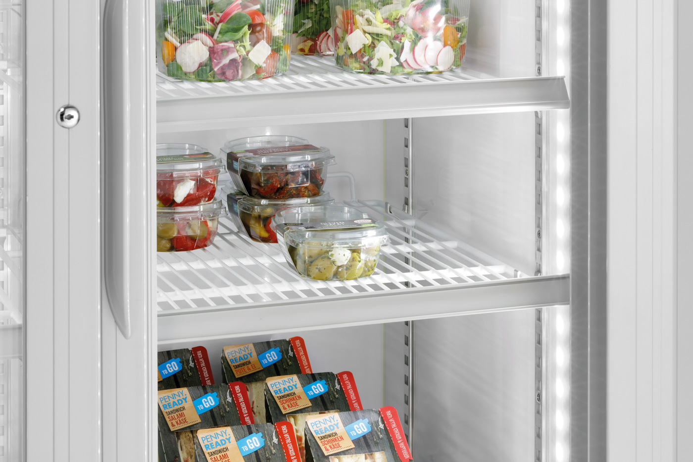 Bartscher Glastürenkühlschrank 830WB | Innenbeleuchtung: Ja | Maße: 100 x 73 x 2038 cm. Gewicht: 134 kg