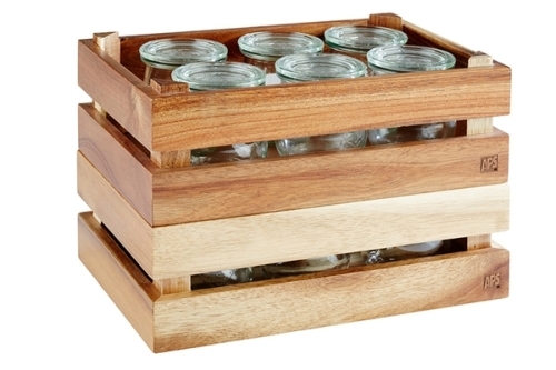 Holzbox -SUPERBOX- 29 x 18,5 cm, H: 10,5 cm Akazienholz passend zu GN 1/4 nicht spülmaschinengeeignet stapelbar Farbe: Braun