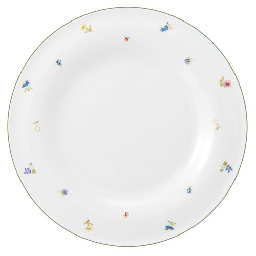 Seltmann Teller flach 30 cm, rund, Form: Community, Dekor: 57389 Streublume grüne Linie, hohe Kantenschlagfestigkeit, Made in Germany
