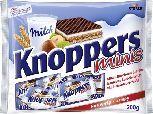 Storck Knoppers Minis Waffeln mit Schokolade Inhalt: 200g, 20 Stück je Beutel.