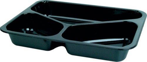 Duni CPET-Schale 225 x 175 x 34 mm Schwarz 3-Teilung, 250 Stk/Krt (1 x 250 Stk)