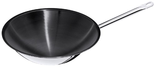 Antihaft-Wok mit rundem Boden, aus mehrschichtigem Material (u.a. Aluminium), Ummantelung aus Edelstahl 18/10 und 18/0 mit