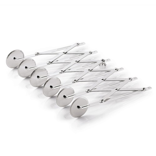 Teigschneider, 6 Rädchen. Mit justierbarer max. Schnittbreite 12 cm. Material: Edelstahl. Durchmesser: 5 cm. Maße: Höhe: 240 mm