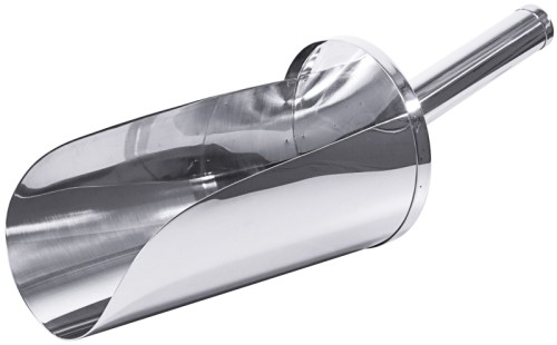 Mehlschaufel aus Edelstahl 18/10, seidenmatt poliert, mit schrägem Hohlgriff, schwere Qualität Durchmesser Schaufel: 10 cm,