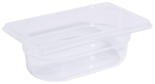 GN-Behälter 1/9 aus Polypropylen, milchig-transparent, mikrowellentauglich, tiefkühl- und spülmaschinengeeignet,