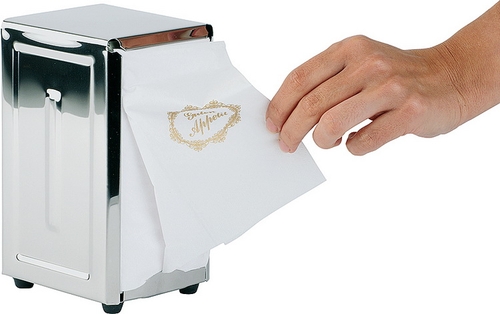 Serviettenhalter 10 x 11,5 cm, H: 18,5 cm Edelstahl, hochglanzpoliert für Servietten mit 1/8-Falz, Füße mit rutsch- und