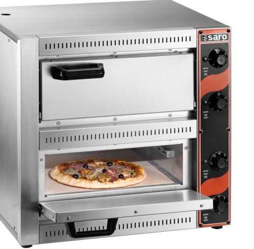 SARO Pizzaofen Tisch Modell PALERMO 2 - Material: (Gehäuse) Edelstahl, (Innenraum) verzinkter Stahl - Für 2 Pizzen von max. Ø 33 cm - Ober-