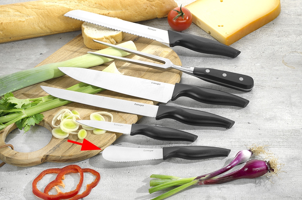 Brötchenmesser MOON Klinge aus Spezialstahl, schwarzer PP-Kunststoff-Griff, Klingenstärke: 1.5 mm, an Hängekarte