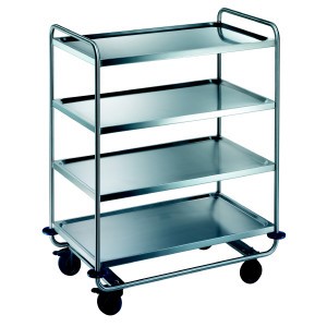 BLANCO Servierwagen aus rostfreiem Edelstahl mit Kunststoffrollen, 4 Rollen Ø 125 mm, davon 2 Bockrollen und 2 Lenkrollen mit Feststeller, Maße