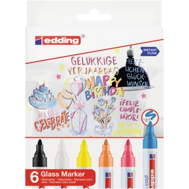 edding Glasboardmarker 95 1,5-3mm farbig sortiert Rundspitze 6 St./Pack.