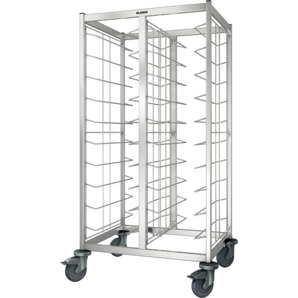 BLANCO Tablett-Abräumwagen TAW 2x10 EN aus rostfreiem Edelstahl mit Kunststoffrollen, 2-teilig, beidseitig beschickbar,