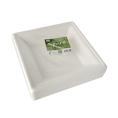 PAPSTAR 50 Teller tief, Zuckerrohr "pure" eckig 4,5 cm x 26 cm x 26 cm weiss
