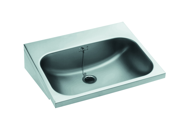 BLANCO Handwaschbecken ohne angeschweißten Dreieckskonsolen, ohne Überlaufprägung, 3-seitig 30 mm abgekantet, hinten 38 mm aufgekantet, mit