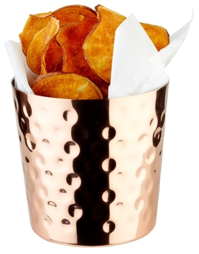 Servier-Eimer / -Becher Ø 8,5 cm, H: 8,5 cm Edelstahl, Kupfer-Look gehämmerte Oberfäche 0,35 Liter -SNACKHOLDER- nicht