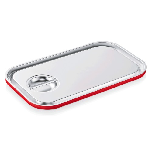 GN 1/2 Transportdeckel, mit unterseitiger Silikondichtung und Loch gegen Unterdruck, für GN Behälter ab 100 mm Tiefe. Material: