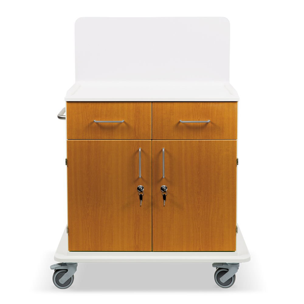 ETHERNASOLID® MULTICART Multifunktionswagen T21 mit Rückwand, 2 Drehtüren, 2 Schubladen und Schiebegriff, Kirsche