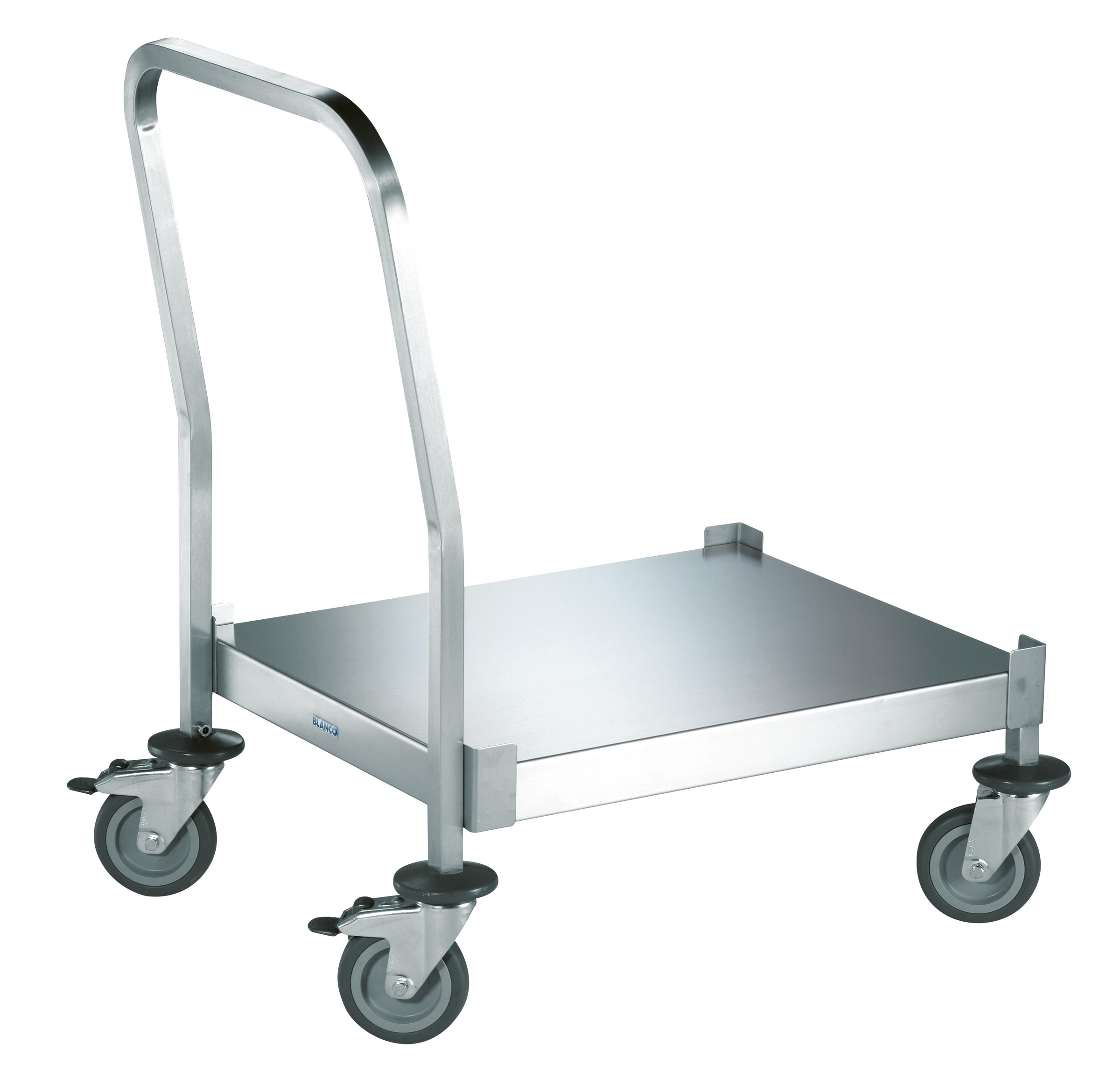 BLANCO Korb-Transportwagen aus rostfreiem Edelstahl mit Kunststoffrollen, 4 Lenkrollen Ø 125 mm, davon 2 mit Feststeller, passend für