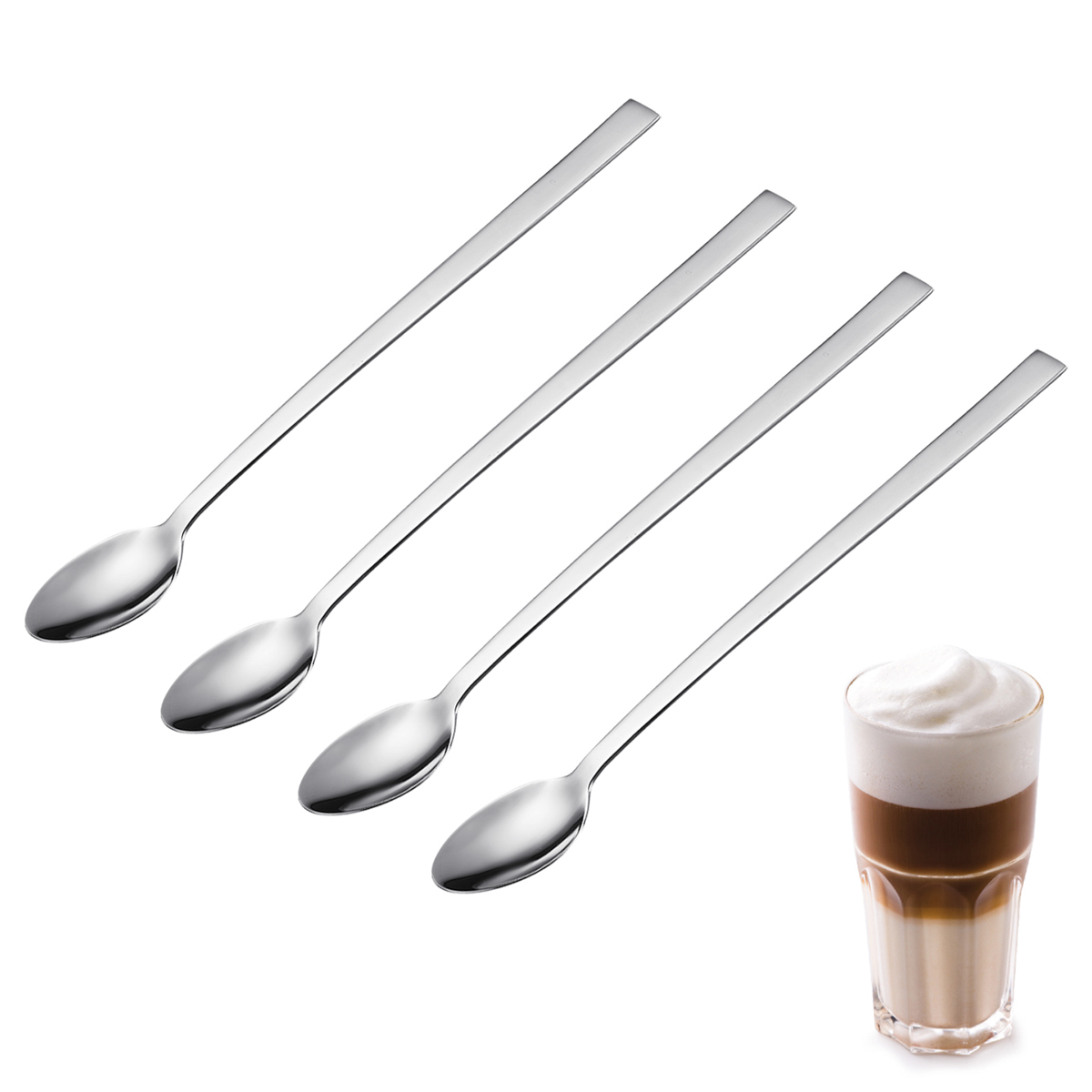 4 Latte Macchiato-Löffel, Edelstahl 18/10