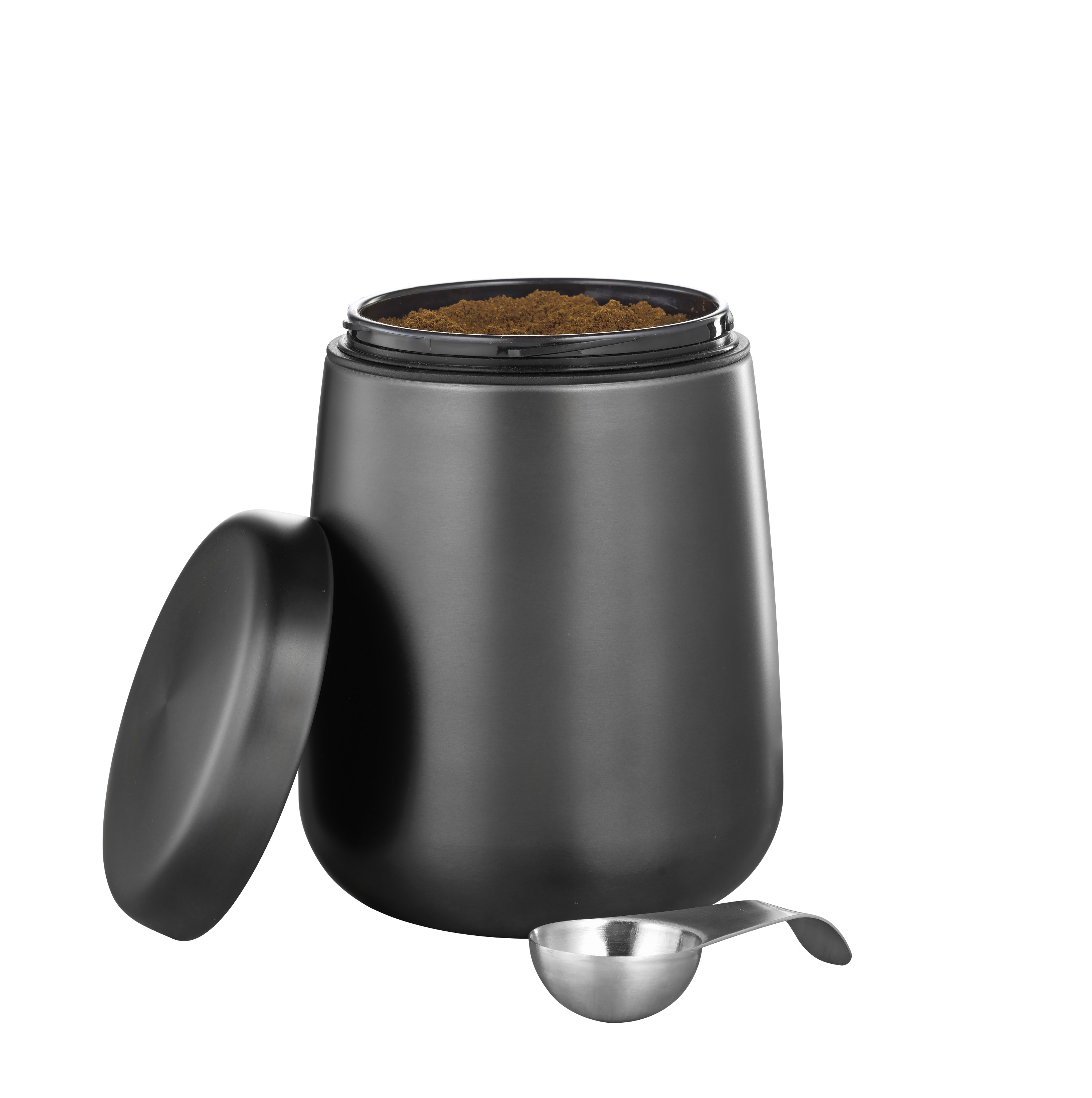 Vorratsdose AVIGNON, aus Edelstahl 18/10, schwarz lackiert, Maße: Höhe ca. 16,5 cm, Durchmesser ca. 11,5 cm.