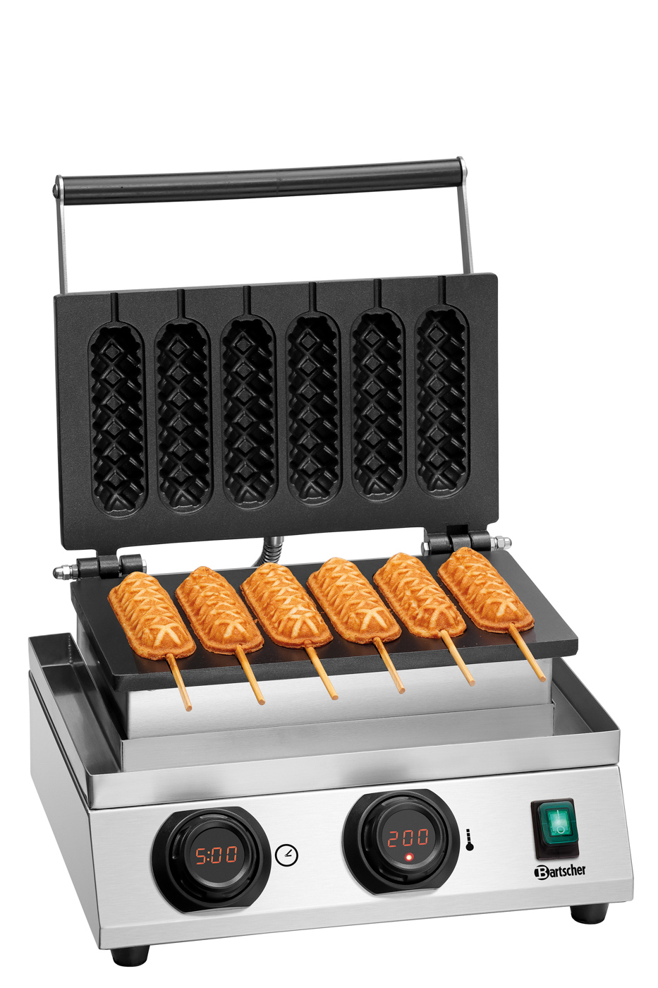 Bartscher Waffeleisen MDI Lolly 600 |Eigenschaften: 1 Backeinheit mit 6 Lolly-Waffeln,rund | Maße: 36,5 x 38 x 25,0 cm.