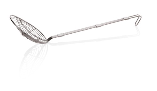 Frittierlöffel. Chromnickelstahl. mit Hakenstiel. Länge Stiel 40 cm.