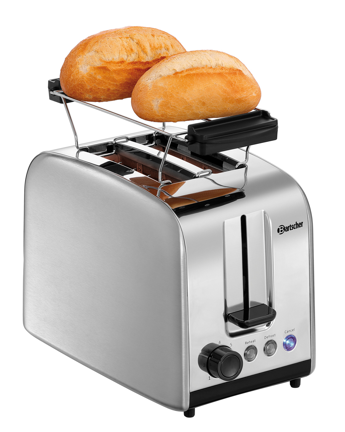 Bartscher Toaster TSBR20 | Kontrollleuchte: Auftauen ,Aufwärmen ,Abbruch | Maße: 16 x 27 x 200 cm. Gewicht: 1,4 kg
