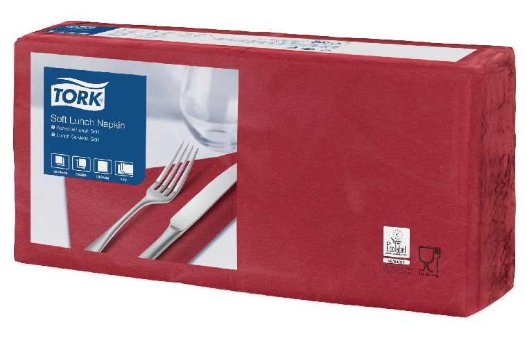 Tork Soft Lunchserviette, bordeaux, 3-lagig, 33 x 33cm, 1/4 Falz, Paket à 150 Stck.