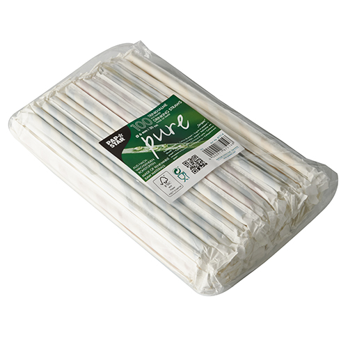 100 Trinkhalme, Papier Ø 6 mm · 20 cm farbig sortiert "Stripes" einzeln gehüllt von PAPSTAR