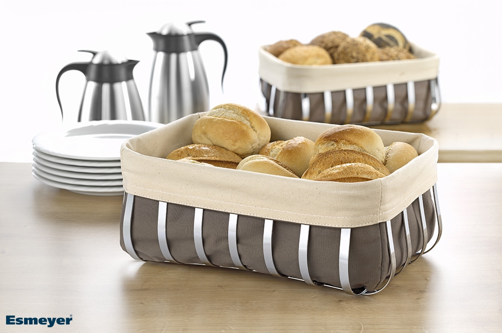 Brotkorb STAGE, Maße: 33 x 24 x 13 cm, stapelbar, extrem stabile Ausführung aus verchrom- tem Metall (1,7 mm dick), Brotbeutel grau/creme