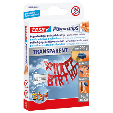 tesa® Klebepad Powerstrips® transparent Deco 14,5 x 42 mm (B x L) Klebemasse lösungsmittelfrei transparent 16 St./Pack.