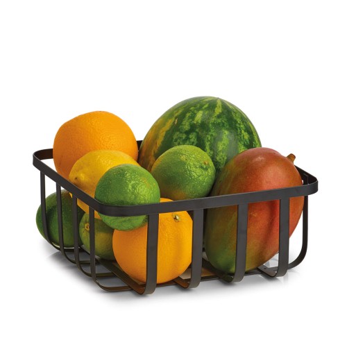 Brotkorb m. Beutel, Metall/Baumwolle, schwarz. Länge: 220 mm. Breite: 220 mm. Höhe: 90 mm