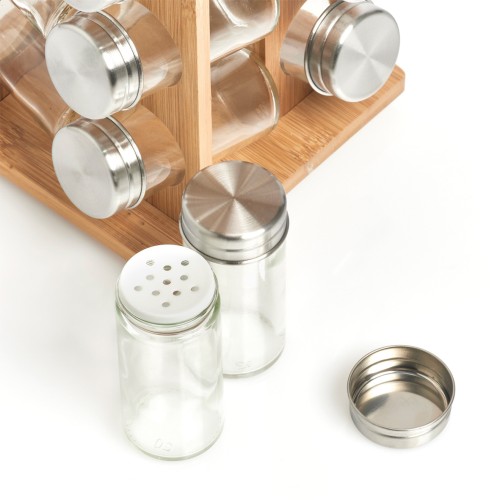 Gewürzrondell m. 16 Gläsern, Bambus/Edelstahl/Glas. Länge: 180 mm. Breite: 180 mm. Höhe: 300 mm