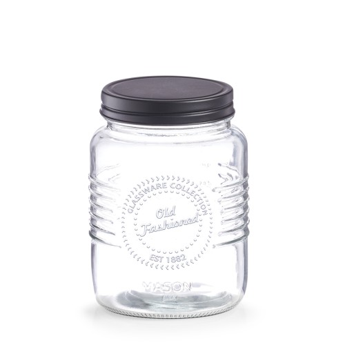 Vorratsglas, Glas; Metall, Ø10,5x14,6 cm. Farbe: schwarz. Fassungsvermögen: 920 ml. Lebensmittel wie Pasta, Reis aber auch Süßigkeiten finden in