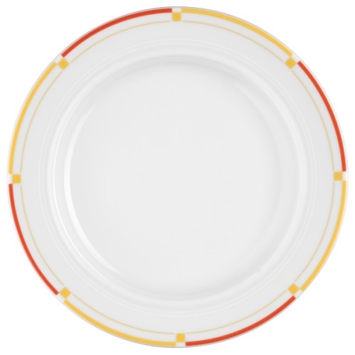 Seltmann Teller flach 25,5 cm, Form: Vitalis, Dekor: 34290 dunkelgelb-rot