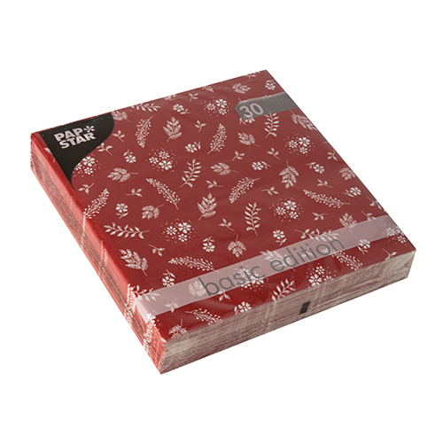 30 Servietten, 3-lagig 1/4-Falz 33 cm x 33 cm rot "Aurora" von PAPSTAR