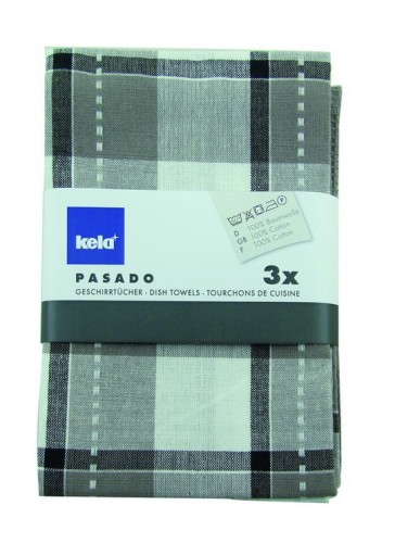 Kela Geschirrtuch Pasado 100% Baumwolle grau 3tlg 65x45 cm