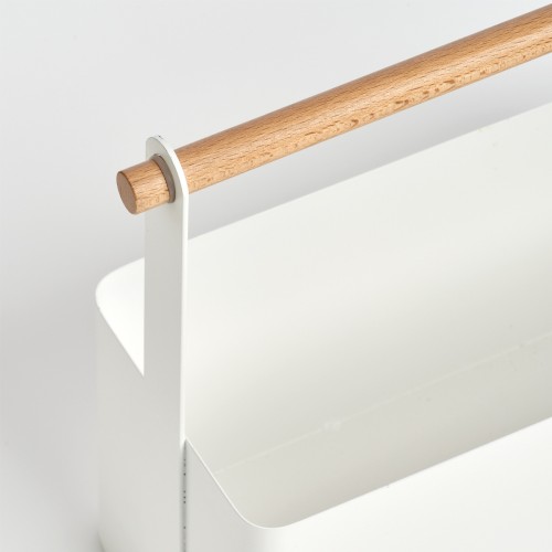 Tragekorb, Metall/Holz, weiß. Länge: 315 mm. Breite: 120 mm. Höhe: 240 mm