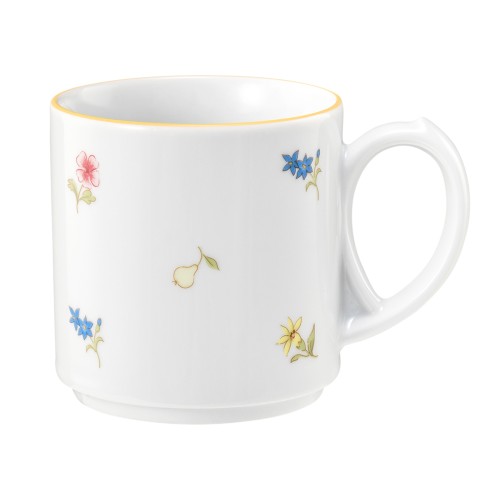 Seltmann Becher mit Henkel 0,28 l, rund, Form: Community, Dekor: 57387 Streublume gelbe Linie, hohe Kantenschlagfestigkeit, Made in Germany
