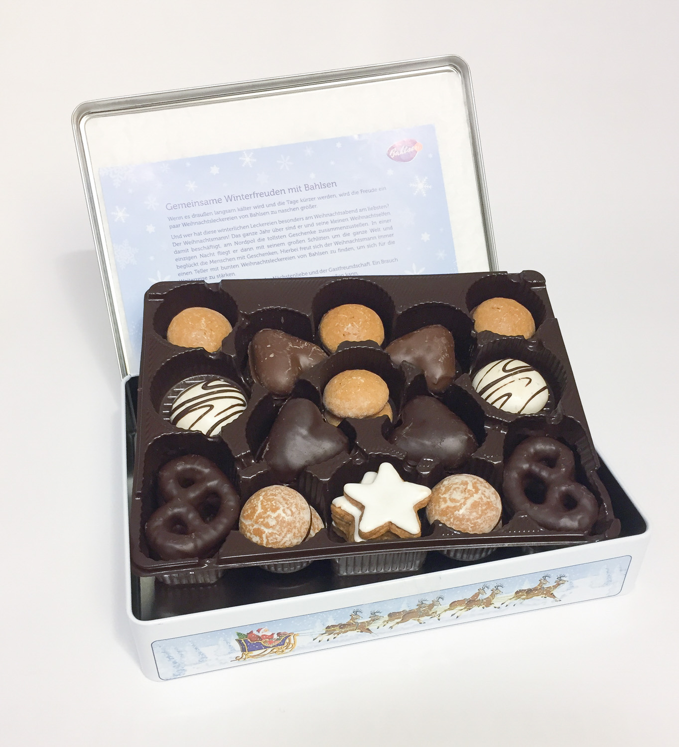 Bahlsen "Weihnachtsdose 2023" aus Metall Inhalt: 300g, verschiedene Lebkuchen- und Keks-Spezialitäten, 25 X 18 X 5 cm