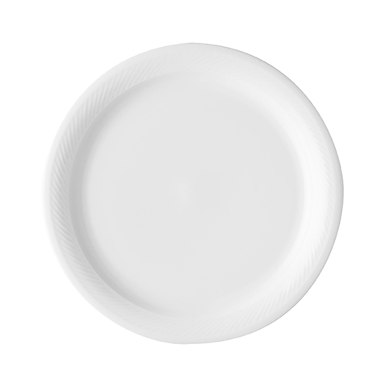 Teller flach (schmale Fahne 2,5) 26 cm - Form:, Swing Time - weiss - aus Porzellan. Hersteller:, Eschenbach. "Made in Germany".