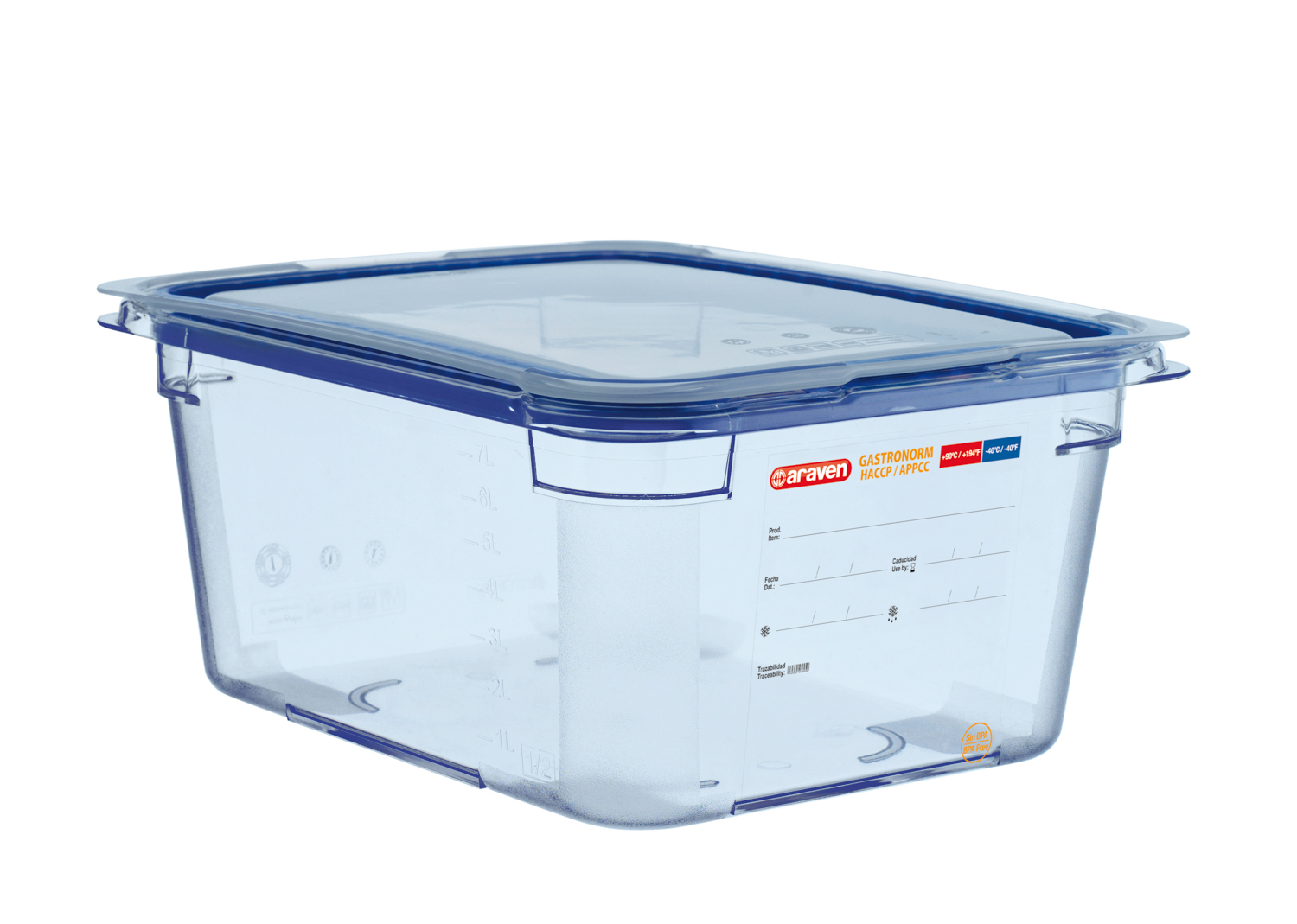 ARAVEN luftdichter Behälter mit Deckel GN 1/2 150mm Höhe und 7,9 Liter Fassungsvermögen, BPA-frei