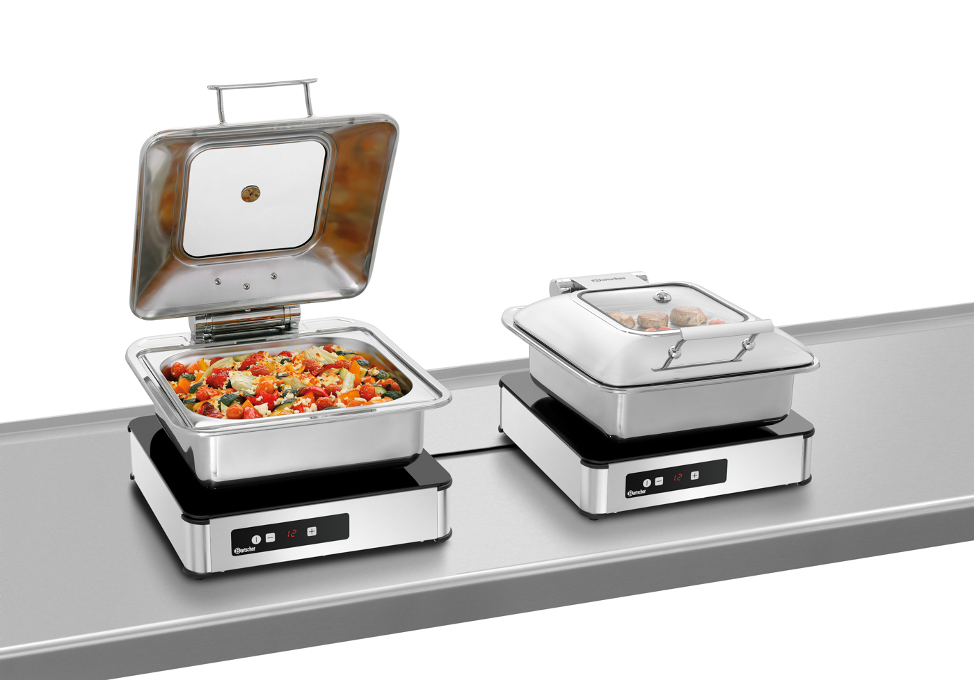 Bartscher Induktionswarmhalteplatte IW3 | Farbe:Schwarz ,Silber | Maße: 39,5 x 39,5 x 9,8 cm.Gewicht: 5,6 kg