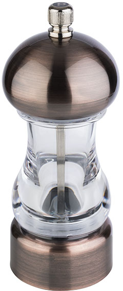 Pfeffermühle -COPPER- Ø 6 cm, H: 15 cm Acryl, ABS Farbe: Kupfer / transparent Mahlwerk aus Carbonstahl Mahlgrad stufenlos