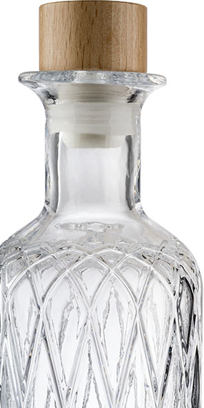 Glaskaraffe -DIAMOND- Ø 8 cm, H: 28 cm, 0,8 Liter Glas, Buchenholz, Silikon spülmaschinengeeignet zerbrechlich Farbe: