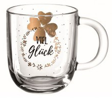 Leonardo Emozione Maxi-Tasse aus gehärtetem Glas, Premium-Qualität. Extra Robust. Logo: Viel Glück